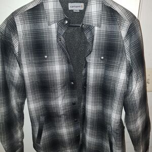 Carhartt Gray and White Checkered Jacket/Flannel With Sherpa Lining